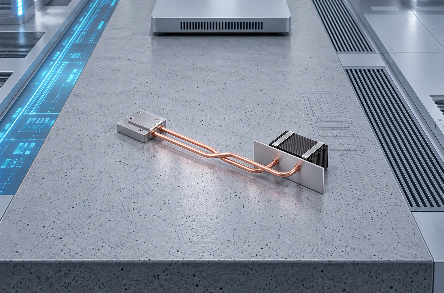 Heat pipe assembly with copper heat pipes bonded between aluminium mounting blocks